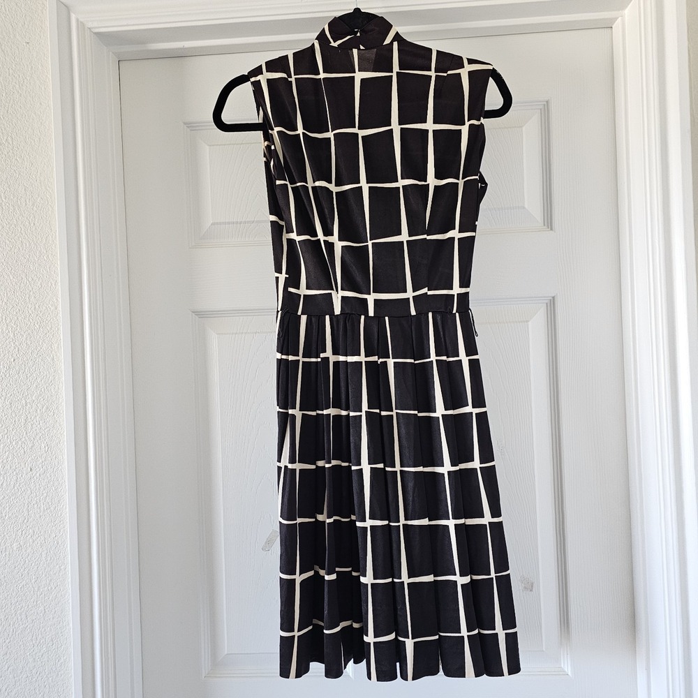 1960s 1970s Vintage Black White Necktie Geometric Design Above Knee Dress #75 - Picture 4 of 8